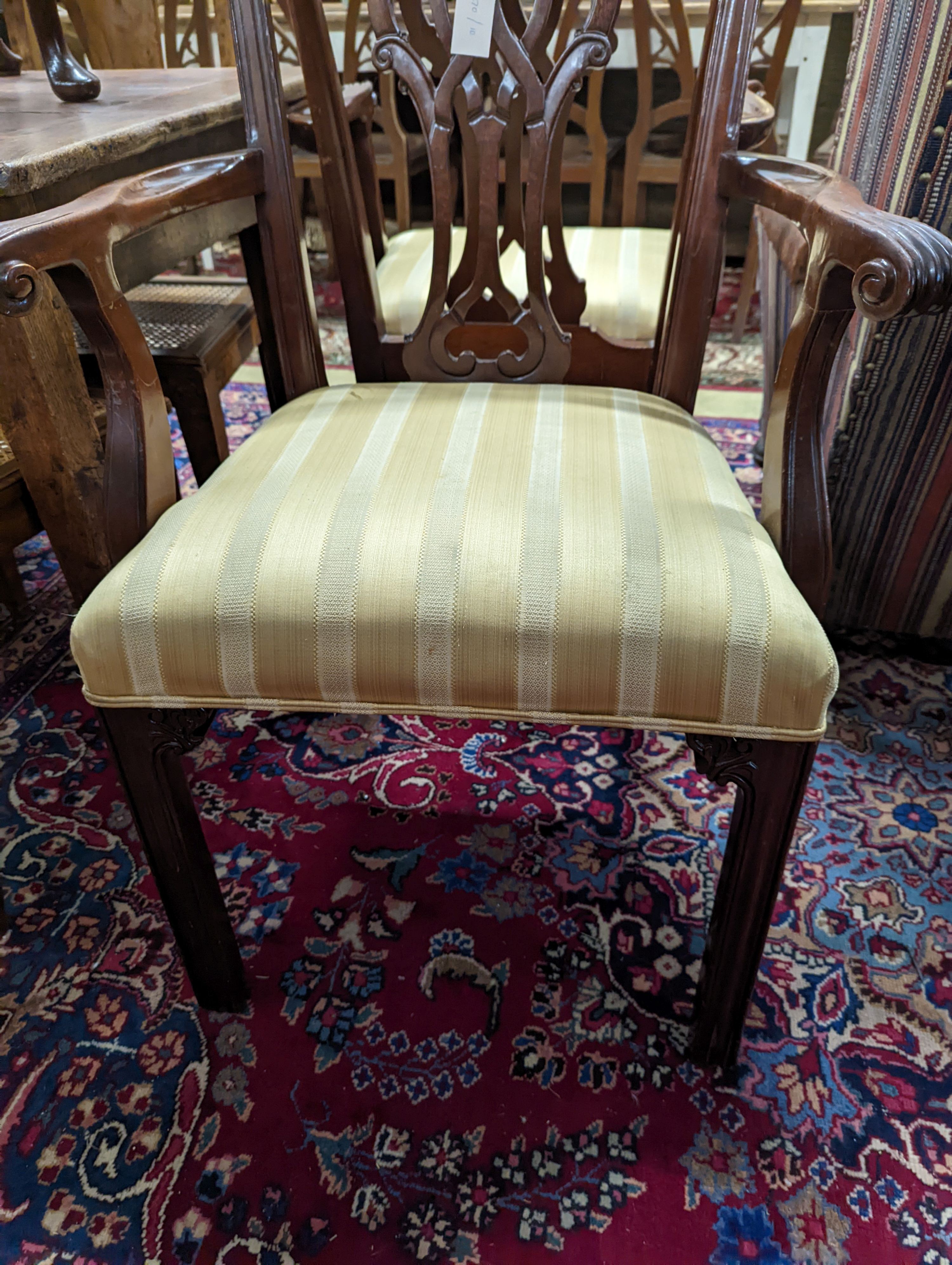 A pair of Chippendale style mahogany carver chairs. H-99cm.